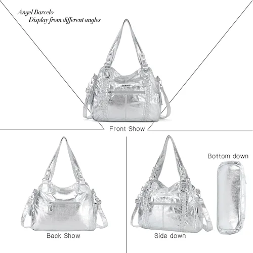 Vista 157 de Angel Barcelo - Bolsa de hombro amplia para mujer, diseño Hobo, cuero lavado