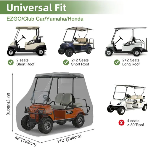 Vista 5 de Funda para carrito de golf de 2/4 pasajeros, impermeable, resistente 600D con tiras reflectantes, ajuste universal para EZGO, Yamaha, Club Car