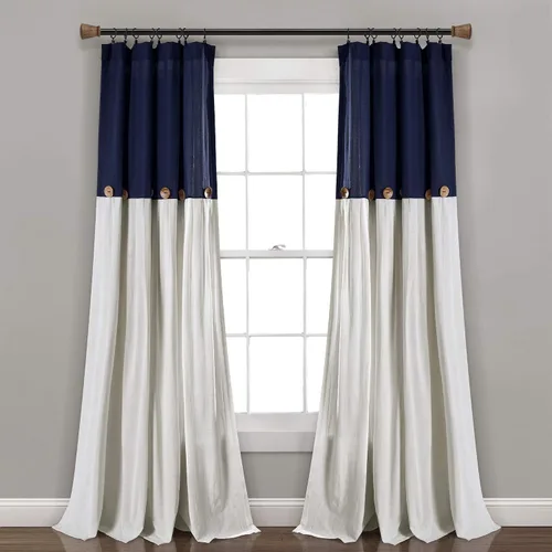 Vista 30 de Lush Decor - Cortinas de lino con botones de estilo granja, panel individual, diseño plisado de dos tonos de 40 pulgadas de ancho x 108 pulgadas