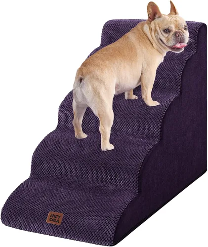 Vista 45 de EHEYCIGA Rampa curvada para escaleras para perros, camas altas de 4