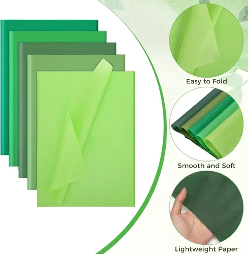 Vista 3 de woric 120 hojas de papel de seda verde para bolsas de regalo, papel de seda multicolor grueso de 17 GSM, a granel para envolver regalos, graduación