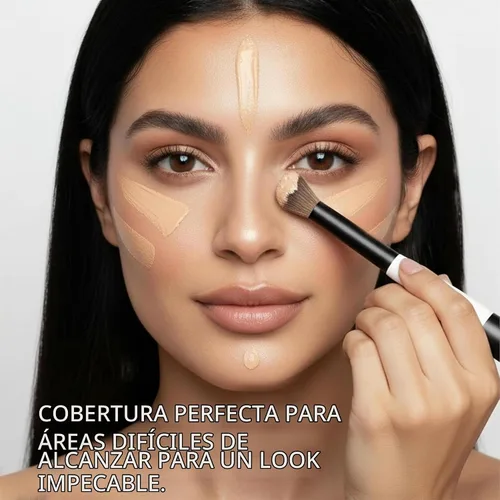 Vista 4 de Lamora - Brocha de maquillaje de doble extremo, rubor + corrector, cepillo facial en ángulo doble Negro (Duo Blush)