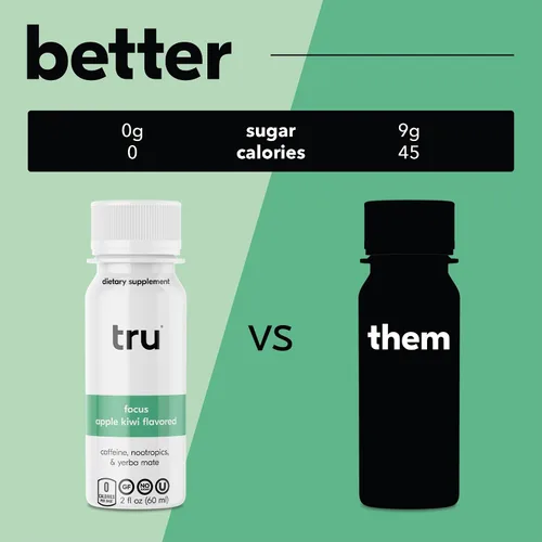 Vista 4 de Tru Focus Shots, Bebida energética nootrópica con yerba mate, L-teanina y cafeína natural, shot de bienestar vegano con cero azúcar y calorías, sin
