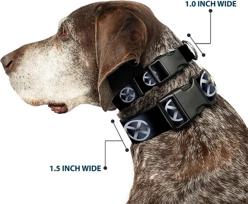 Vista 2 de Marvel Comics - Collar para mascotas, collar de perro, hebilla de plástico, X Men X Icon Black Silvers, 9.5 a 13 pulgadas, 1.0 pulgadas de ancho