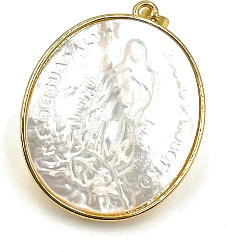 Vista 2 de Madre de Perla Nuestra Señora de Guadalupe Medalla Grande 1,5 Pulgadas Forma Oval