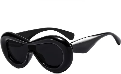 Vista 5 de W&Y YING Y2K - Lentes de sol ovalados inflados con montura gruesa para mujeres y hombres, divertidos, grandes, con escudo estético