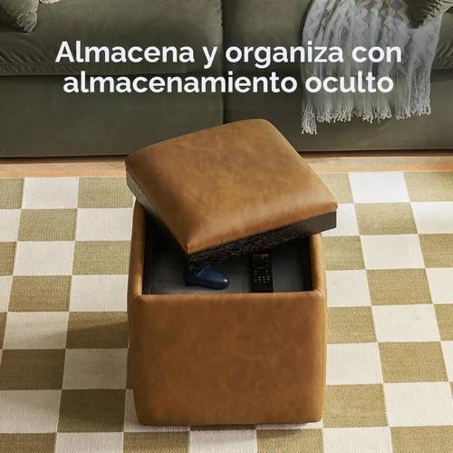 Vista 4 de mopio Levi - Otomana de almacenamiento con bandeja reversible, mesa de centro cuadrada tipo baúl moderna, otomana de taburetes tapizados