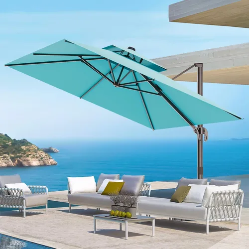 Vista 23 de Sombrilla de 10 x 13 pies para exteriores, sombrilla grande rectangular con viga voladiza, resistente, con rotación de 360°, sombrilla con Beige