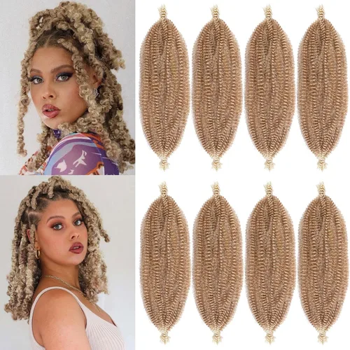 Vista 48 de Cabello de Envoltura Pre-Esponjado de 8 Pulgadas, 3 Paquetes, Cabello Afro Twist Pre-Separado Elástico para Locs, Cabello Afro Twist Negro Natural