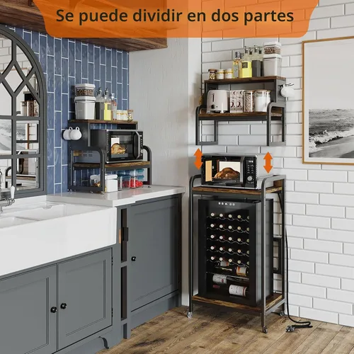 Vista 6 de COCOLUCKY Soporte de tablero de clavijas para nevera mini de 4 niveles con almacenamiento, gabinete para nevera mini con toma de corriente, estante