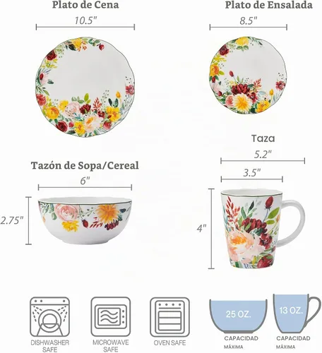 Vista 4 de Mikasa Clara Bone - Vajilla ligera de porcelana de 16 piezas, resistente a las astillas, servicio para 4