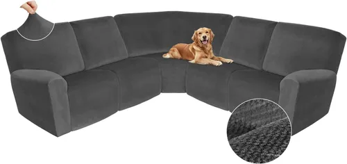 Vista 474 de Arfntevss Fundas de sofá seccional reclinable de terciopelo, Funda de sofá seccional de esquina para sofá reclinable, Funda elástica suave