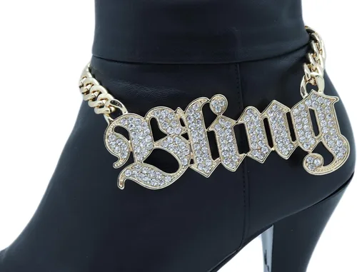 Vista 4 de TFJ - Pulsera de botas de moda para mujer, estilo urbano, cadena de metal dorado, joyería de hip hop, Metal