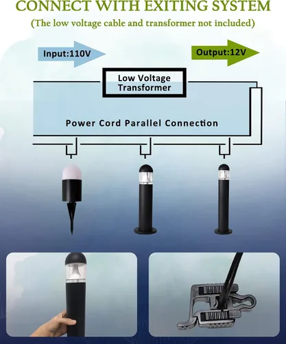 Vista 7 de 2 paquetes de luces de paisaje de bajo voltaje para caminos, luz de bolardo LED de 12V IP67 impermeable, luces cableadas para entrada al aire libre
