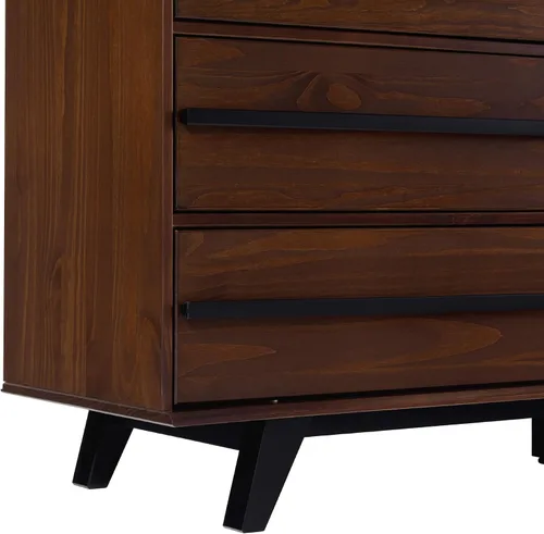 Vista 5 de Walker Edison Malhia Cómoda minimalista contemporánea de madera maciza con 6 cajones, 60 pulgadas, nogal