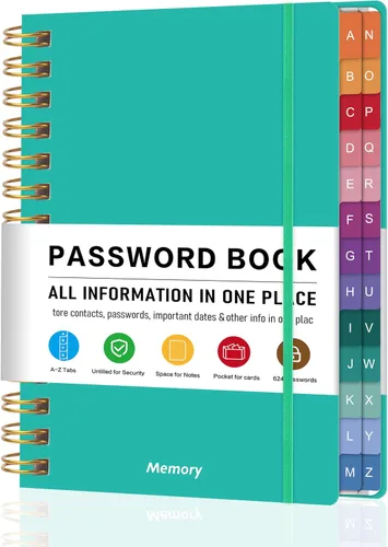 Vista 13 de Libro de contraseñas en espiral con pestañas alfabéticas y bolsillo 5.8" X 8.2