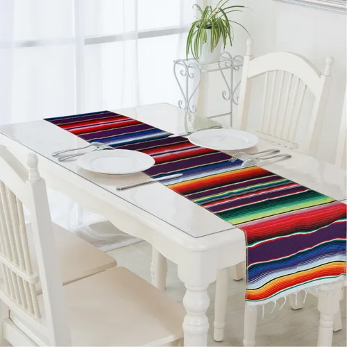 Vista 4 de Camino de mesa mexicano Serape de algodón para decoración de fiestas temáticas mexicanas, fiesta del Cinco de Mayo, baby shower, boda