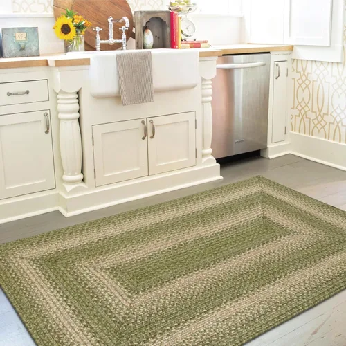 Vista 28 de Homespice Apple Pie - Alfombra ovalada roja de 2 x 3 pies, alfombra de cocina trenzada para decoración primitiva y rústica, reversible, yute sin