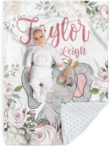 Vista 19 de Manta de bebé personalizada, manta de felpa suave con respaldo de puntos de doble capa para niños y niñas, nombre personalizado con diseño de animal