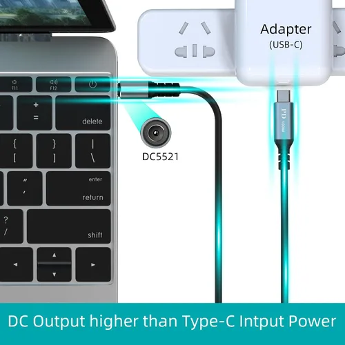 Vista 5 de Cable de carga de alimentación USB C a CC de 0.217 in x 0.083 in para portátil (5521), entrada USB tipo C macho de 20 V a CC 0.217 x 0.083 in, cable