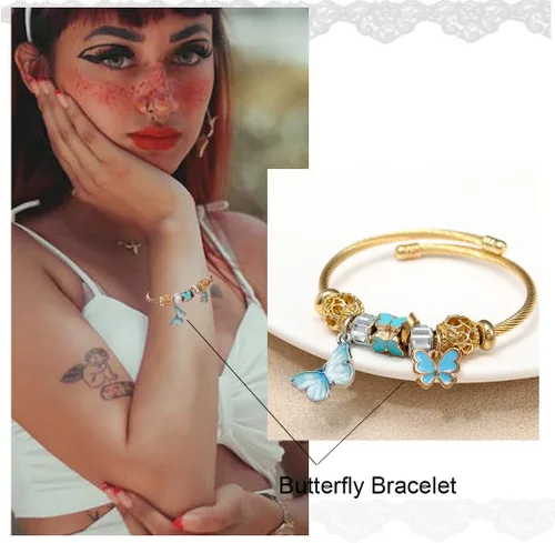 Vista 4 de Dmaiy Pulseras de oro con dije de luna, pulsera de cuentas para mujeres y niñas