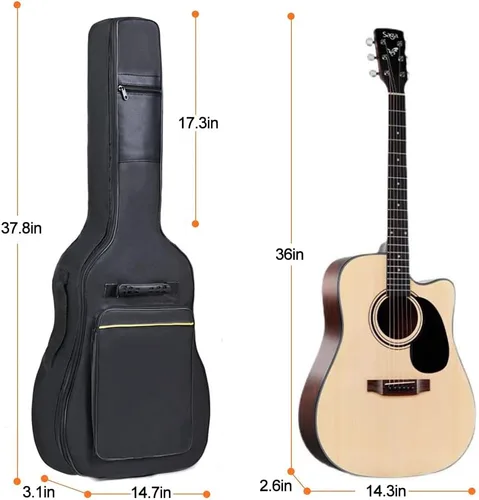 Vista 3 de Bolsa de guitarra acústica de 36 pulgadas, impermeable, doble correa de hombro ajustable, mochila acolchada de 5mm con accesorios, para guitarra