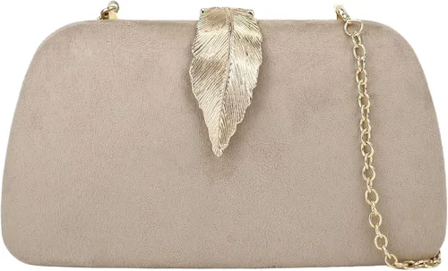 Vista 7 de Milisente Bolso de mano para mujer, de ante suave y sólido, bolso de mano de noche, bolso de hombro con cierre de hojas metálicas