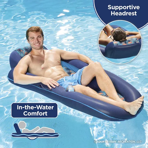 Vista 4 de Aqua Luxury Water Pool Lounge – Extra Large – Inflatable Pool Floats for Adults with Headrest, Backrest, Footrest & Cupholder – Multiple