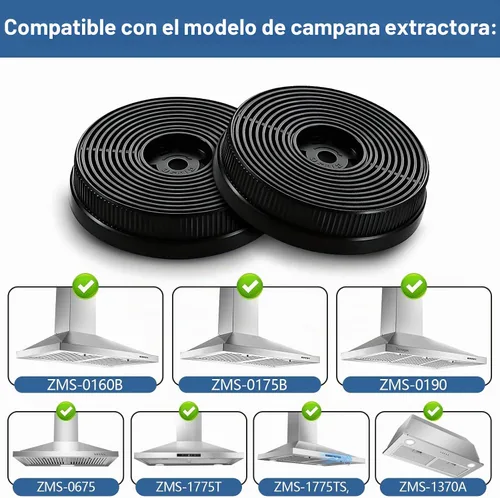 Vista 3 de Filtro de carbón para campana extractora (CFZMG01) para campanas extractoras de montaje en pared modelo ZMS-0160B, ZMS-0175B, ZMS-0190, ZMS-0675