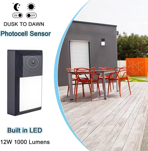 Vista 2 de YoonLIT - Farol LED de pared para exteriores, fotocélula del anochecer al amanecer, luz impermeable para porche, garaje, escalera, pasillo, 12 W