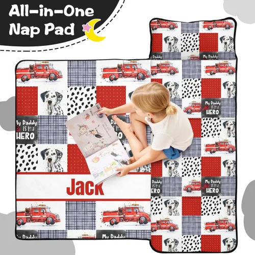 Vista 3 de Tapete personalizado para siesta de camión de bomberos con nombre, sacos de dormir para niños y niñas, colchón de cama personalizado para niños