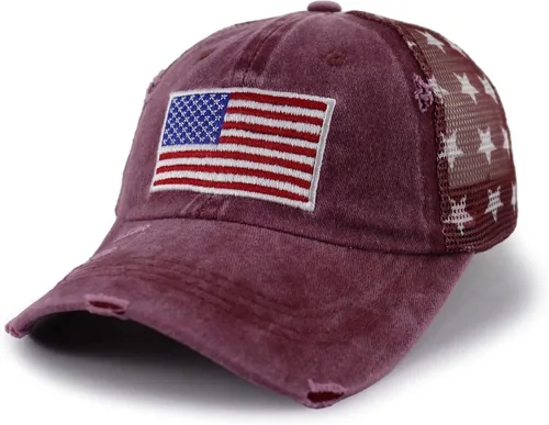 Vista 17 de Gorra de béisbol con la bandera estadounidense para mujer, divertida gorra de béisbol bordada y desgastada ajustable