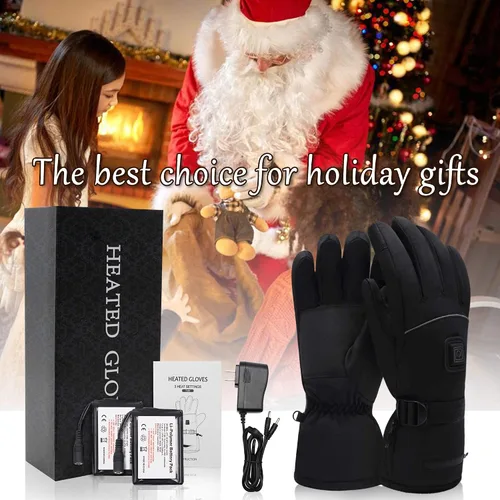 Vista 7 de Rabbitroom - Guantes eléctricos con calefacción para hombres y mujeres, guantes con batería recargable, impermeables, con pantalla táctil, guantes