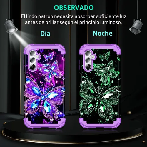 Vista 3 de Miqala Funda para Galaxy A14 5G, que brilla en la oscuridad, tres capas, resistente, a prueba de golpes, cuerpo completo, parachoques de plástico