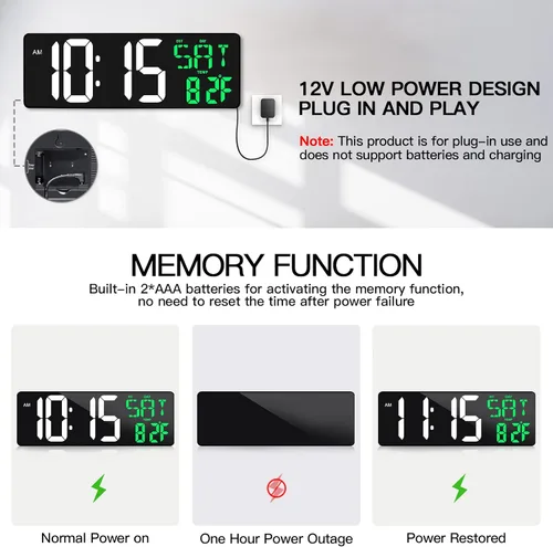 Vista 5 de Reloj de pared digital grande de 17 pulgadas con control remoto, atenuador automático, temperatura de fecha, temporizador Large clear display