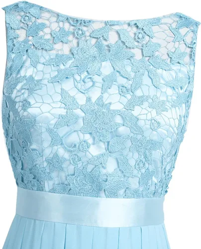 Vista 6 de Vestido largo de gasa bordada para mujer, con encaje de ganchillo, para boda, dama de honor, graduación, noche