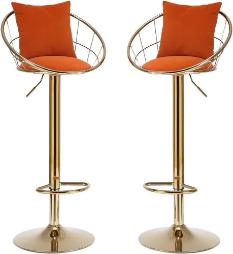 Vista 7 de Juego de 2 taburetes de bar giratorios de terciopelo, sillas de bar ajustables con respaldo y reposapiés, silla moderna para isla de cocina