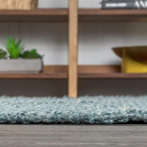 Vista 9 de JONATHAN Y Alfombra de yute tejida a mano con borlas color azul claro/gris, 5x8, Pata, estilo bohemio, rústico, de cabaña, fácil de limpiar