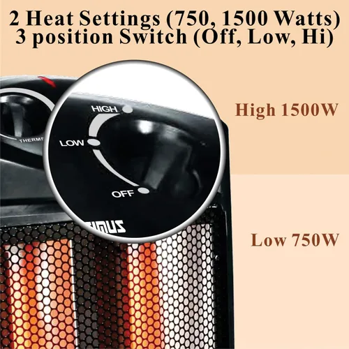 Vista 3 de Optimus H-5235 Ventilador Forzado Torre Calentador de Cuarzo con Termostato