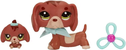 Vista 2 de Littlest Pet Shop figuras perro salchicha y el perro salchicha bebé.