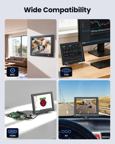 Vista 2 de Eyoyo Monitor de cámara de seguridad de 8 pulgadas, 1024 × 768 4:3 mini pantalla LCD CCTV Monitores pantalla con HDMI VGA BNC AV USB, monitor