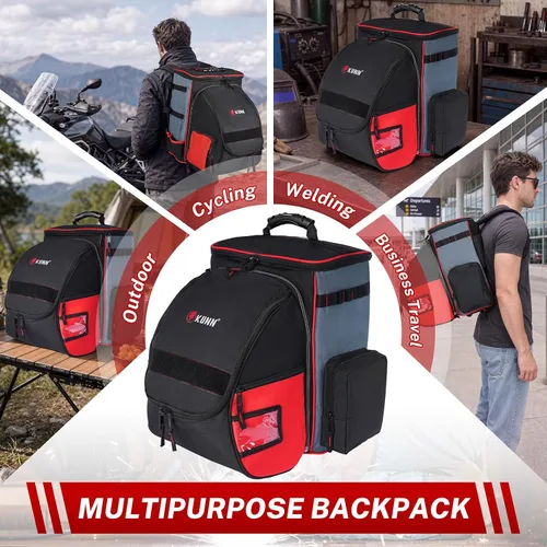 Vista 7 de KUNN Mochila de soldadura con bolsa desmontable para casco Rojo