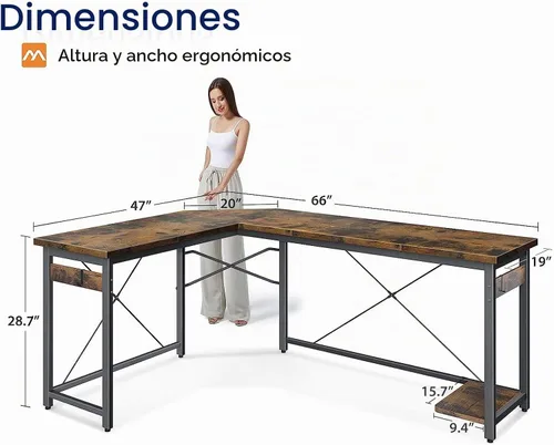 Vista 3 de Coleshome Escritorio para juegos más grande en forma de L de 66 pulgadas, escritorio de computadora esquinero, mesa de computadora resistente