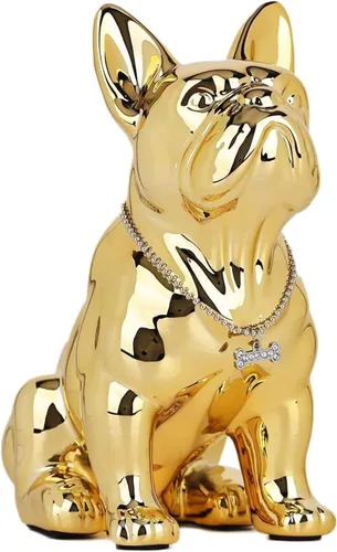 Vista 10 de Estatua negra de bulldog francés, estatua de pug sentado de resina, escultura de bulldog inglés para decoración del hogar, decoración de escritorio