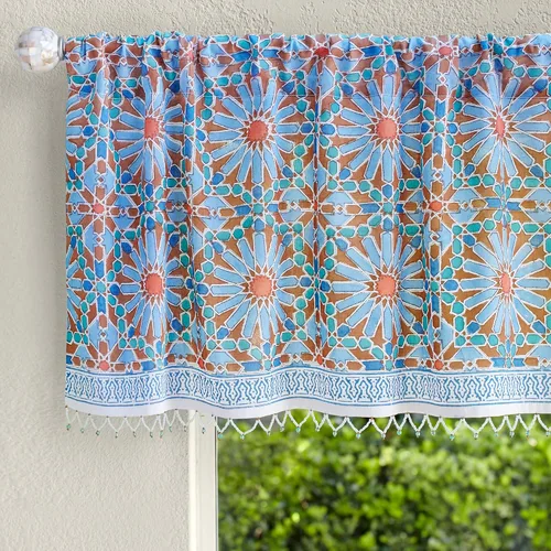 Vista 20 de Saffron Marigold Cortina de cenefa impresa a mano con ribete de cuentas, velo de novia blanco, perfecta para cocina, dormitorio, baño, comercio