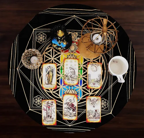 Vista 3 de Indian Consigners 7 Chakra Alter Cloth Hexa cubierta de altar cubierta de tarot propagación de brujería (17.7 x 17.7 in)