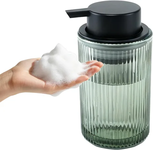 Vista 23 de Dispensador de jabón de vidrio ámbar rectangular, bomba negra, 13.5 Botella ámbar con bomba negra