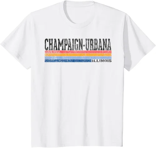 Vista 34 de clásico 1980s estilo champaign-urbana Illinois T Shirt, hombre 2XL, Blanco