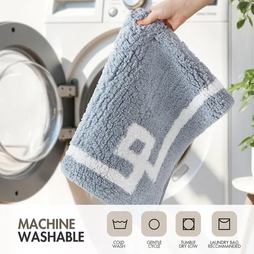 Vista 9 de Madison Park Evan Alfombra de Baño 100% Algodón con Respaldo Antideslizante - Tapete de Baño de Felpa Copetuda Lujoso, Absorbente, Secado Rápido