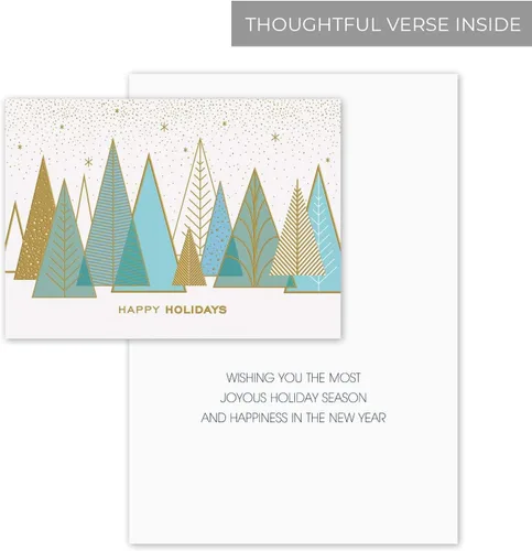 Vista 3 de Canopy Street Masterpiece Árboles contemporáneos con papel de oro para tarjetas festivas / 15 tarjetas de Navidad modernas en caja con sobres
